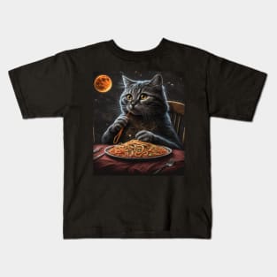 Grey Cat Eating Spaghetti Kids T-Shirt